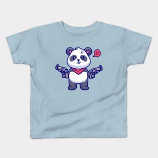 Cute Angry Panda Bandit Holding Gun Pistol Cartoon Kids T-Shirt